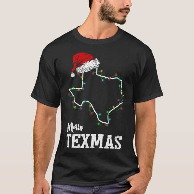 Camiseta Feliz Texmas Estado do Texas Contorno de natal S (Frente)