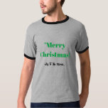 Camiseta Feliz texto de Natal Joy Men's Basic Ringer<br><div class="desc">Merry Christmas Men's Basic Ringer T-Shirt, Size Chart Adult M, Style type é Basic Ringer T-Shirt. O tipo de processo de cor e Impressão é Cinza/preto. Feliz Natal Magic Tee-Ringer T-Shirt: Enrole-se no calor da época com a nossa Feliz Tee Magic de Natal! Essa camisa alegre captura o encanto dos...</div>