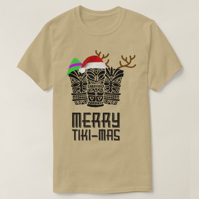 Camiseta Feliz TikiMas Christmas , Santa Hat Tiki Tee (Frente do Design)