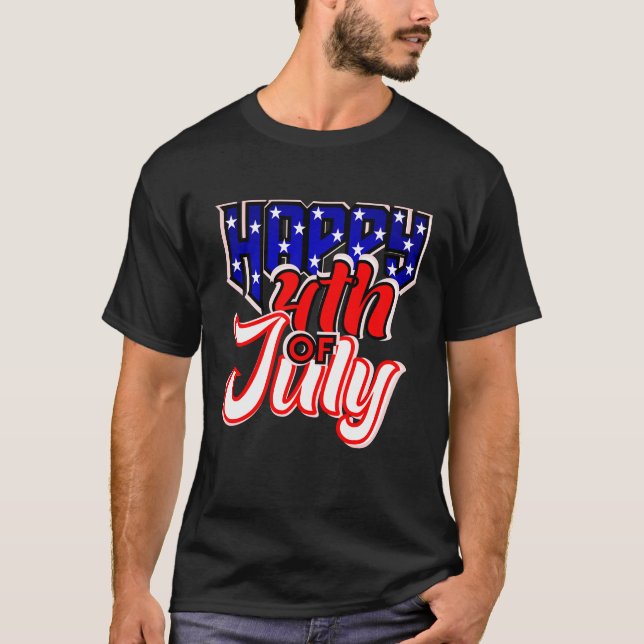 Camiseta Feliz Tipografia de 4 de julho (Frente)