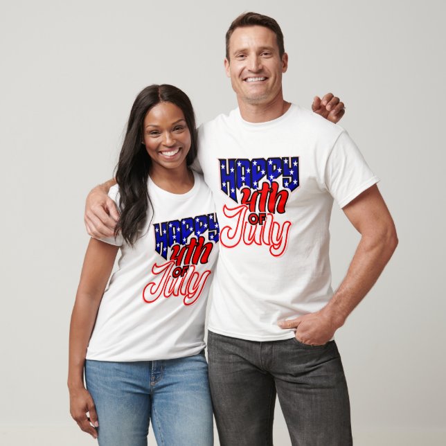 Camiseta Feliz Tipografia de 4 de julho (Unissex)