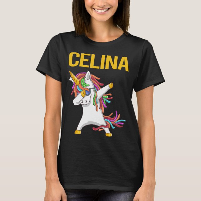 Camiseta Feliz Unicórnio - Nome Celina (Frente)
