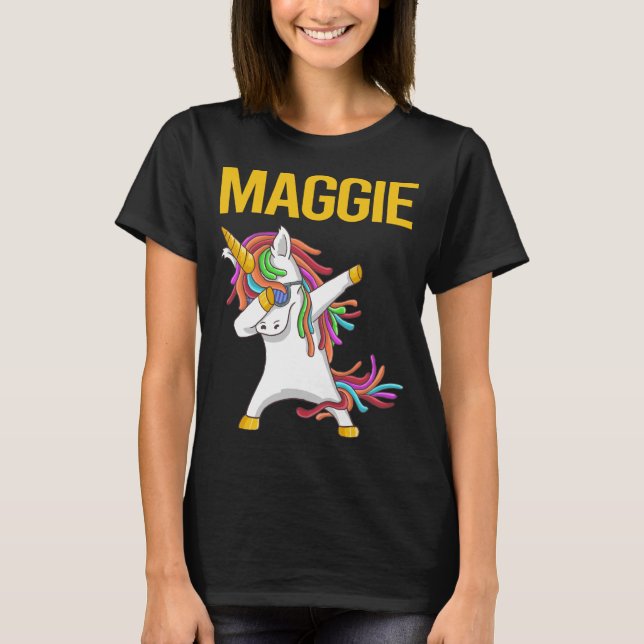Camiseta Feliz Unicórnio - Nome Maggie (Frente)