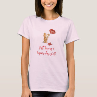 Camiseta Feliz ursinho bonitinho com flor, personalizável
