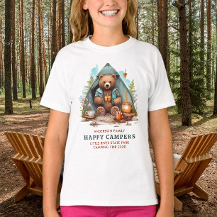 Camiseta Feliz Urso de Acampamento Férias Familiares Person