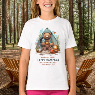 Camiseta Feliz Urso de Acampamento Férias Familiares Person