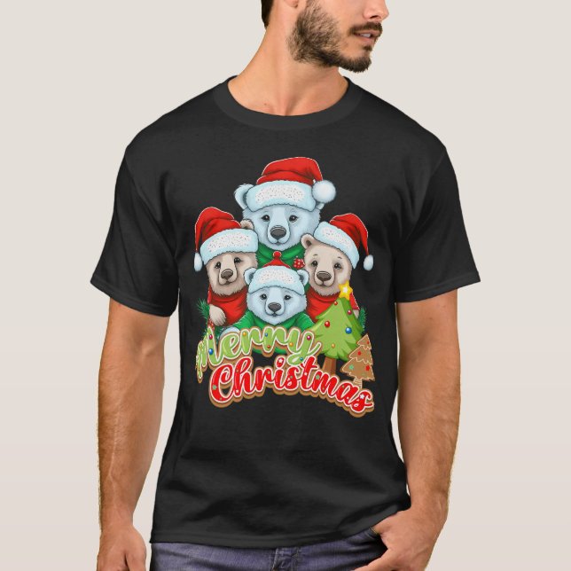 Camiseta Feliz Urso de Natal Familiar (Frente)