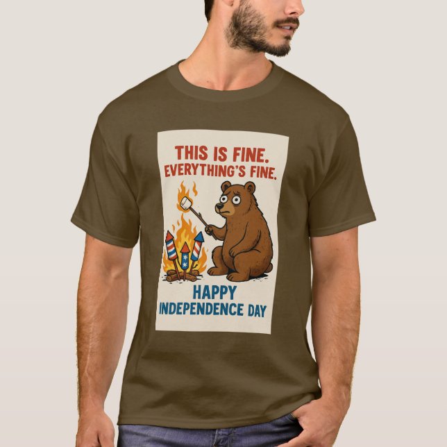 Camiseta Feliz Urso do Dia da Independência (Frente)