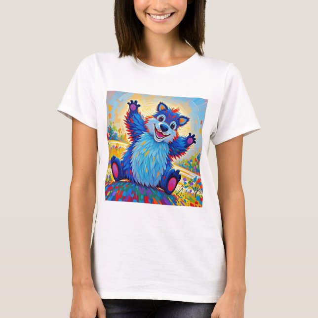 Camiseta Feliz urso engraçado, Abstrato bonitinho, arte ani (Frente)