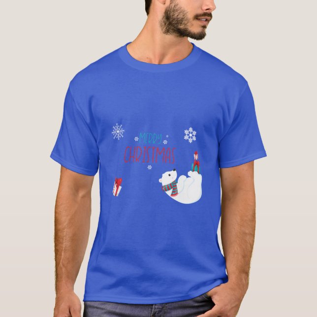 Camiseta Feliz Urso Polar de Natal com Flocos de Neve (Frente)