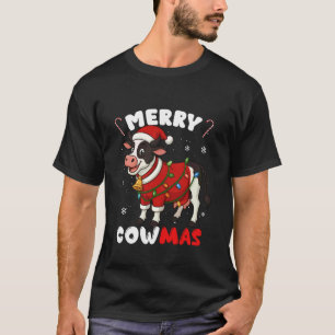 Camiseta Feliz Vaca de Natal Chapéu de Papai Noel Luzes de 