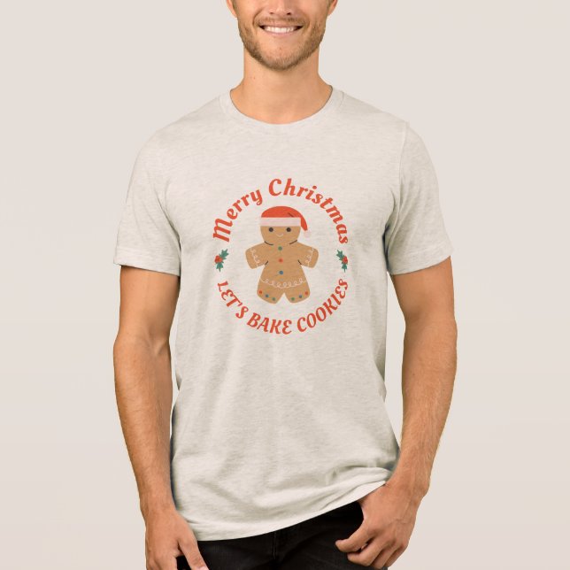 Camiseta Feliz Vamos de Natal - Assar Cookies Gingercake Ma (Frente)