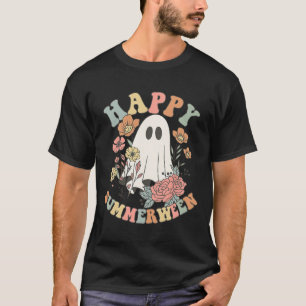 Camiseta Feliz Verão entre o Halloween Summer Floral Ghost