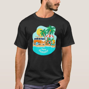 Camiseta Feliz Verão Sun Beach Blue Sea Árvores Refreshing