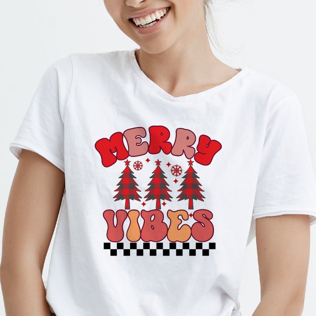 Camiseta Feliz Vibes Retro Groovy Feriados de Natal (Merry Vibes Retro Groovy Christmas Holidays T-Shirt)