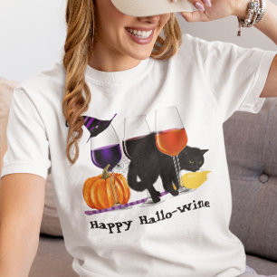 Camiseta Feliz Vinho Bruxa Negra de Halloween