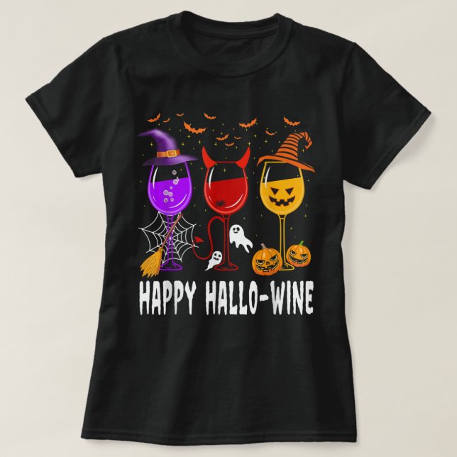 Camiseta Feliz Vinho de Halloween Vidro Vidro Vassado Vestí (Frente do Design)