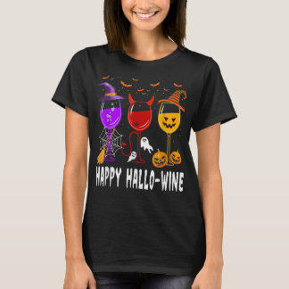 Camiseta Feliz Vinho de Halloween Vidro Vidro Vassado Vestí
