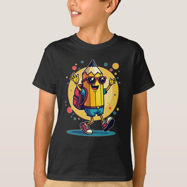 Camiseta Feliz Volta ao Lápis da Escola com Óculos Solares (Frente)