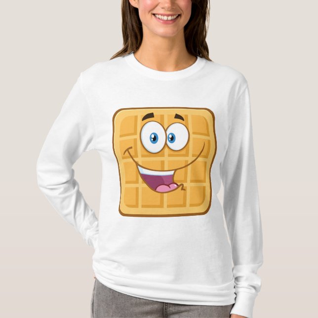 Camiseta Feliz Waffle Kawaii Sorriso Comida de Café da Manh (Frente)