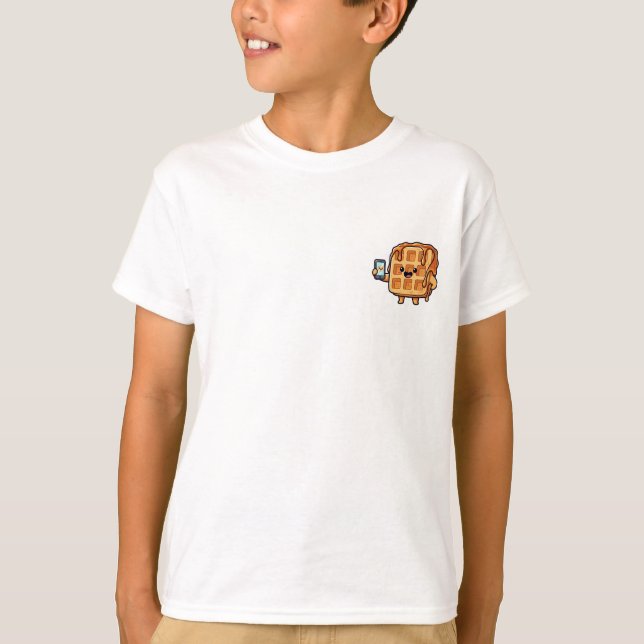 Camiseta Feliz Waffle Phone Selfie Crianças (Frente)