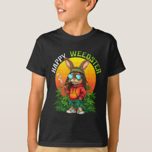 Camiseta Feliz Weedster Páscoa Coelhinho Fumando Homens Eng