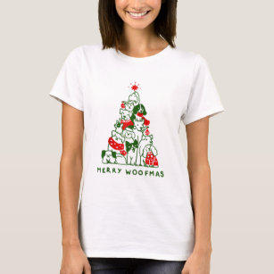 Camiseta Feliz woofmas caes natal árvore de natal xmas ragl