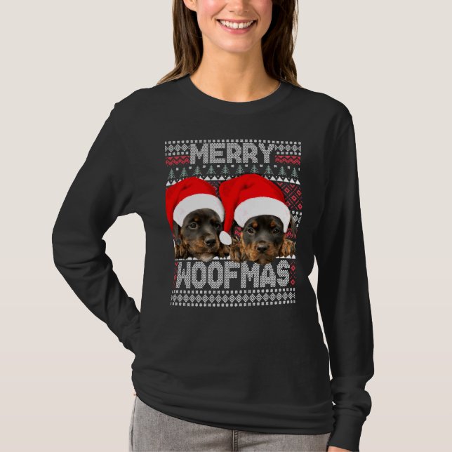 Camiseta Feliz Woofmas Cute Rottweiler Puppies com Papais n (Frente)