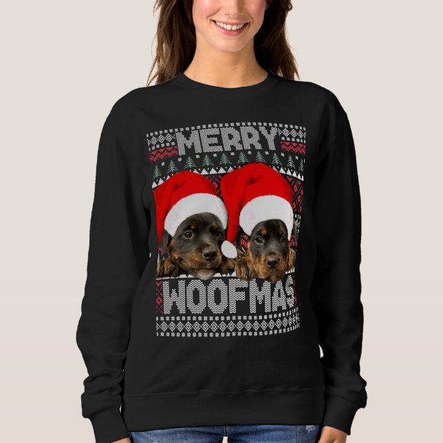 Camiseta Feliz Woofmas Cute Rottweiler Puppies com Papais n (Frente)