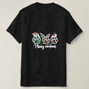 Camiseta Feliz Woofmas Design de Natal com Pata de Cachorro
