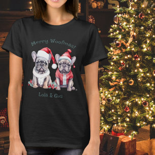 Camiseta Feliz Woofmas Papais noeis Franceses Cão de Natal