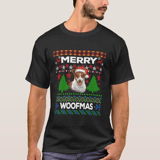 Camiseta Feliz Woofmas Ugly Sweater Jack Russell (Frente)