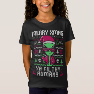 Camiseta Feliz XMas Ya Enchem Sua Alienígena Humana Engraça