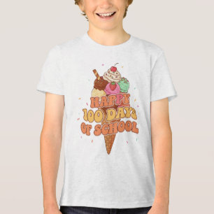 Camiseta Felizes 100 Dias de Escola Sorvete Groovy Retro 