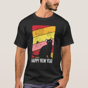 Camiseta Felizes anos novos de fogos de artifício de gatos