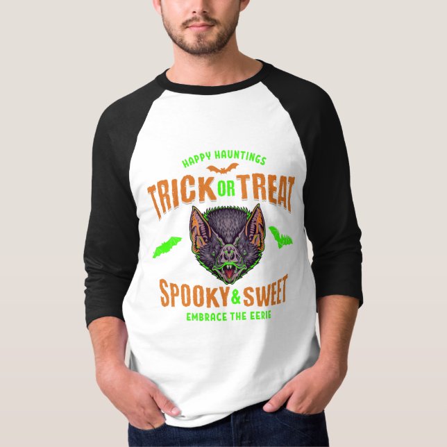 Camiseta Felizes Ataques | Trick ou Tratar Bats de Hallowee (Frente)