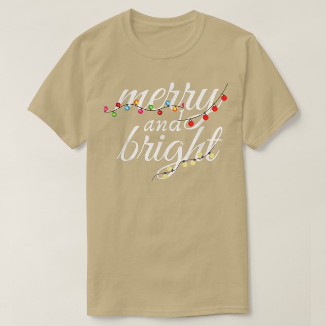 Camiseta Felizes das Luzes de Natal e Decoração Brilhante (Frente do Design)
