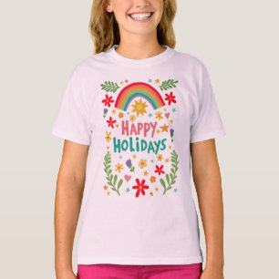 Camiseta Felizes Feriados Arco-Íris Cuta, Coloridos à Mão