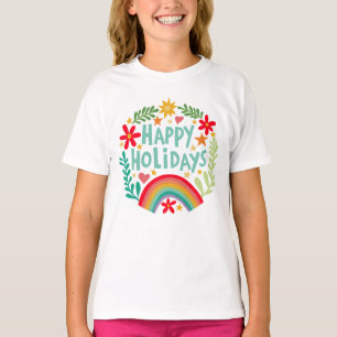 Camiseta Felizes Feriados Arco-Íris Cuta, Coloridos à Mão