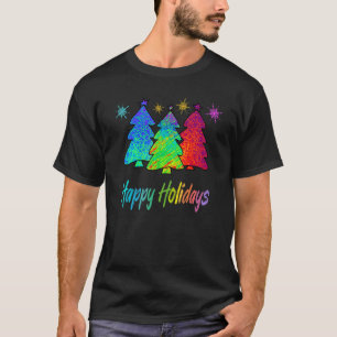 Camiseta Felizes Feriados Coloridos Azul Vermelhos Natal T