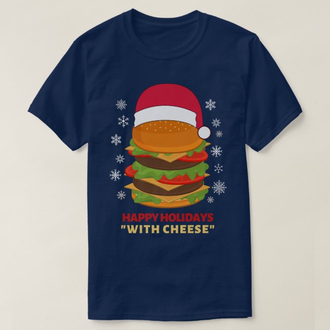 Camiseta Felizes Feriados com Burger Feliz de Natal (Frente do Design)