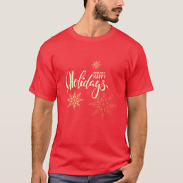 Camiseta Felizes feriados de ouro de Natal flocos de neve v