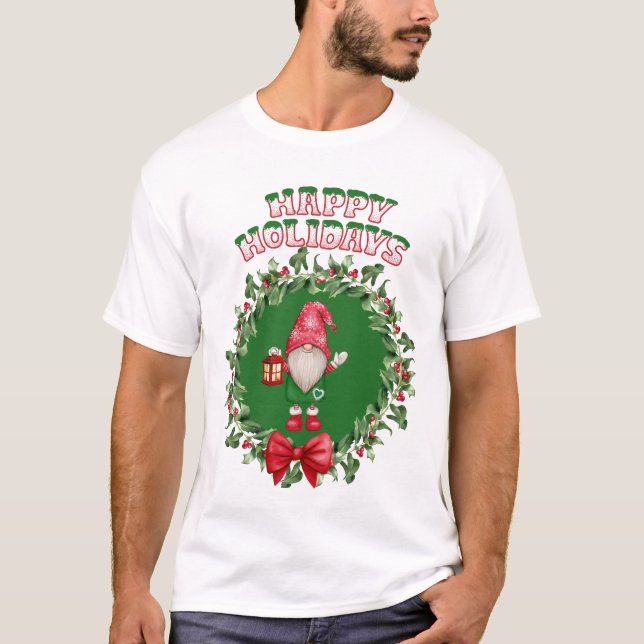 Camiseta Felizes Feriados Gnome dentro A Fera De Natal (Frente)