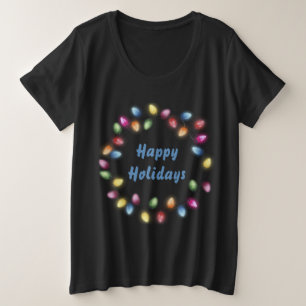 Camiseta Felizes Feriados, Luzes de Natal Coloridas e Festi
