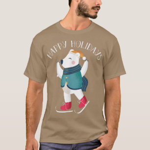 Camiseta Felizes Feriados Polar Bear Ice Patinando Natal E