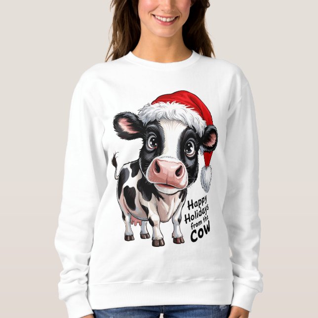 Camiseta Felizes Feriados Vaca Santa Hat (Frente)