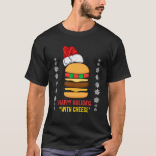 Camiseta Felizes Férias com Cheeseburger de Natal Queijo