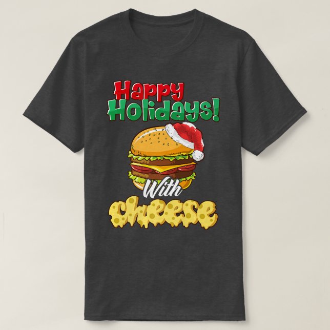 Camiseta Felizes Férias com Cheeseburger de Natal Queijo (Frente do Design)