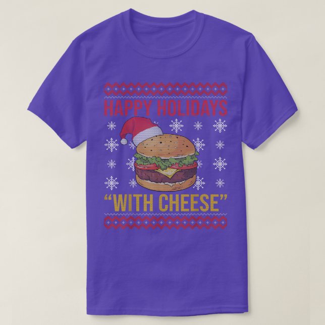 Camiseta Felizes Férias Com Queijo Engraçado Hamburger Chri (Frente do Design)