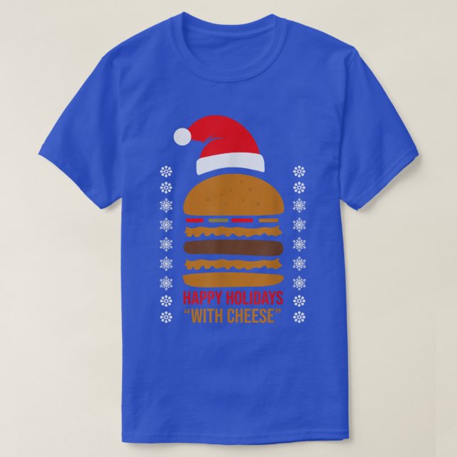Camiseta Felizes Férias com Queijo Xmas Cheeseburger Hambu (Frente do Design)